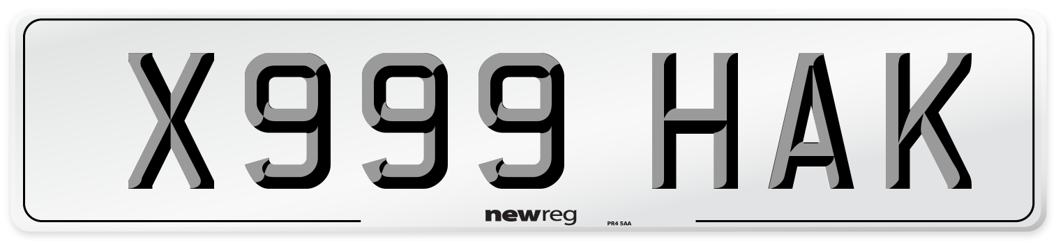 X999 HAK Number Plate from New Reg